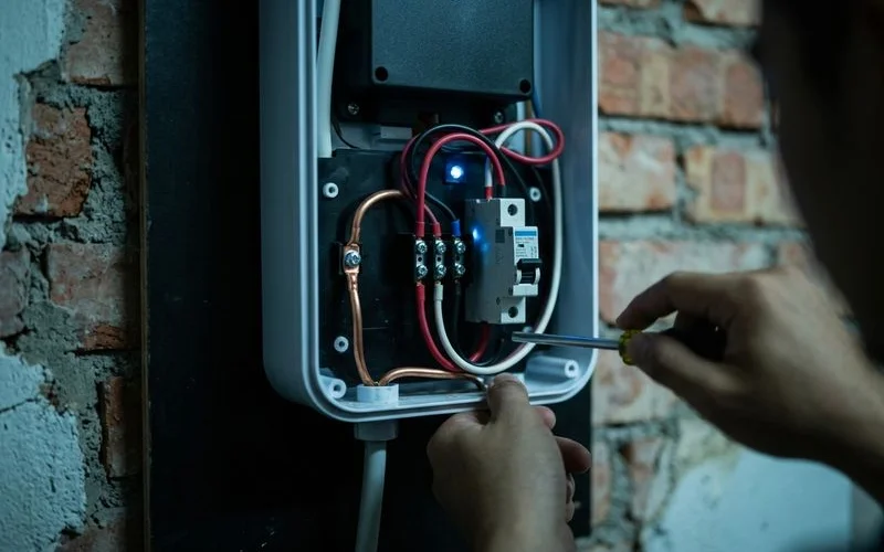 Detailed view of water heaters components and tools used by certified electricians in Malaysian residential electrical work