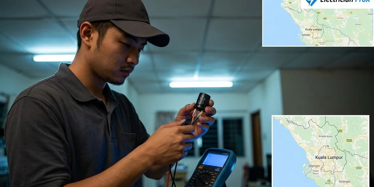 Electrician ProX technician repairing a KDK ceiling fan in a Kuala Lumpur landed house