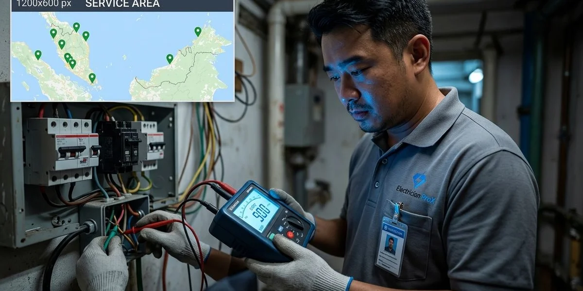 Electrician ProX technician upgrading a DB box in a Kuala Lumpur terrace house for electrical compliance