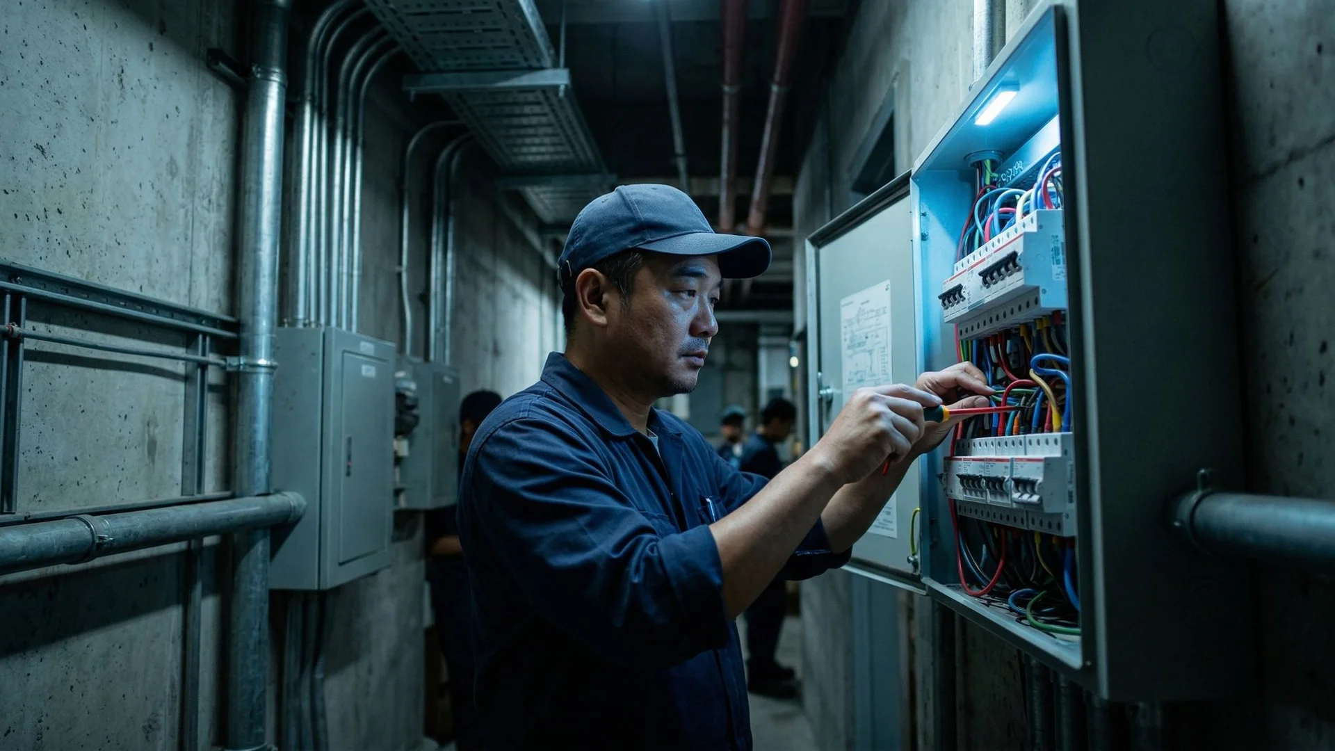 Electrician ProX technician servicing electrical panel in Kuala Lumpur home